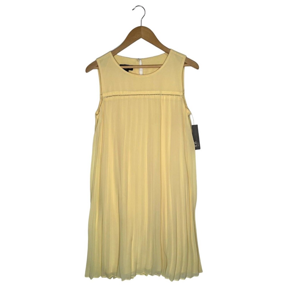 New AGB Dress Womens 6 Pleated Accordion Sleeveless Swing Cocktail Yellow